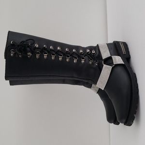 Milwaukee‎ tall leather lace-up harness boots with bling